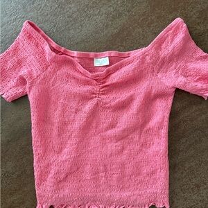 Abound Pink Ruched Cap Sleeve Crop Blouse